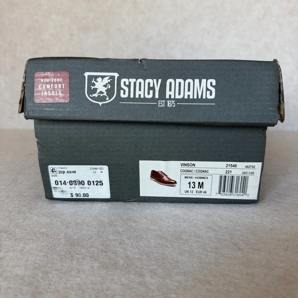 Stacy Adams Mens Vinson Cognac Brown size 13 Plain Toe Derby Shoes 21540-221
